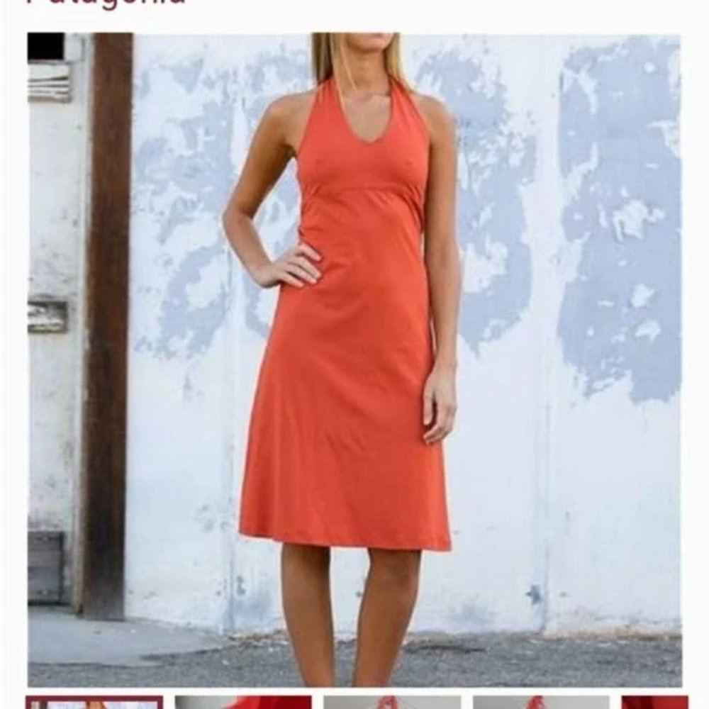 Patagonia Soft Orange Halter Midi Sport Athletic  Dress Small
